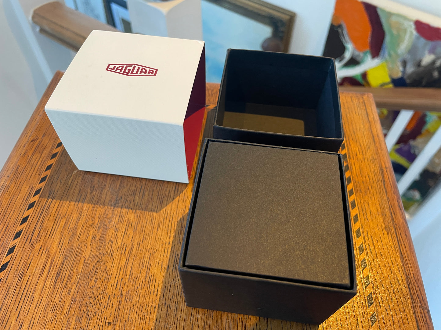 Modern Jaguar Chrome Cufflinks – Red Enamel Heritage Logo in Original Presentation Box