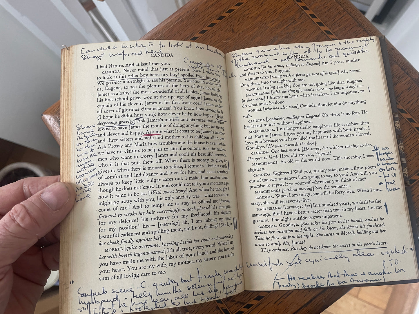 Mid-Century Annotated Hardback of Candida by Bernard Shaw – 1956 Longmans Edition with Extensive Scholarly Manuscript Notes