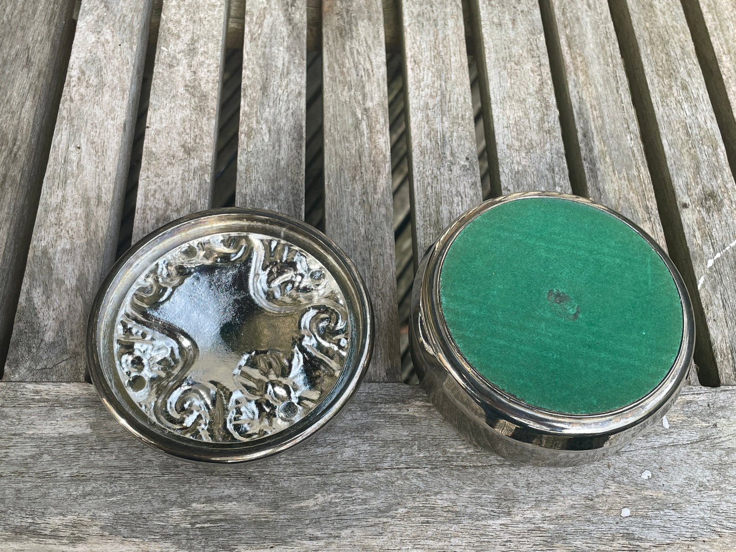 Silver trinket box-floral embossed jewellery casket 10cm diameter 602g