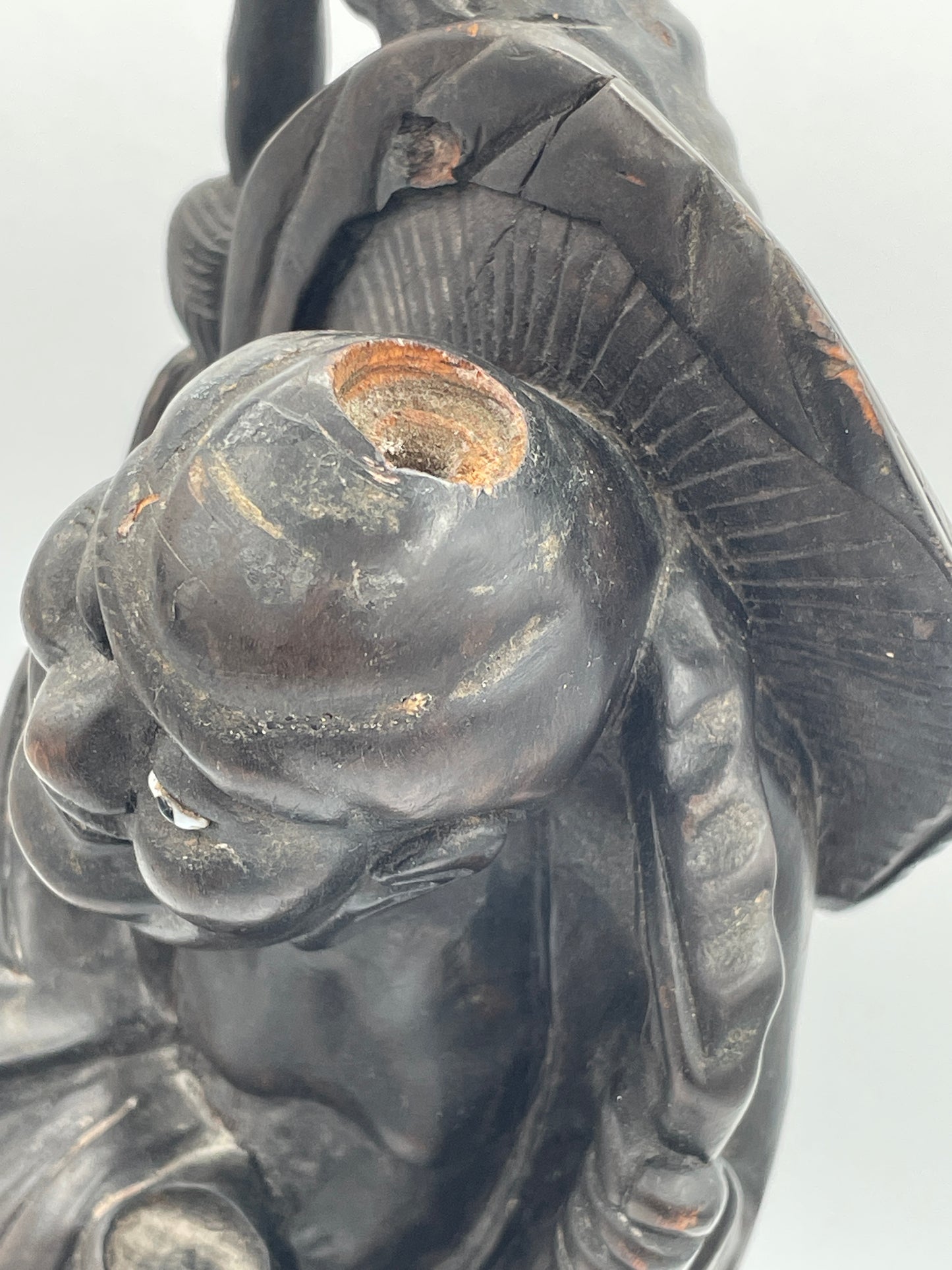 Antique Chinese Hardwood Figure of an Immortal on Carved Stand – Hand Carved Oriental Sculpture – 36cm