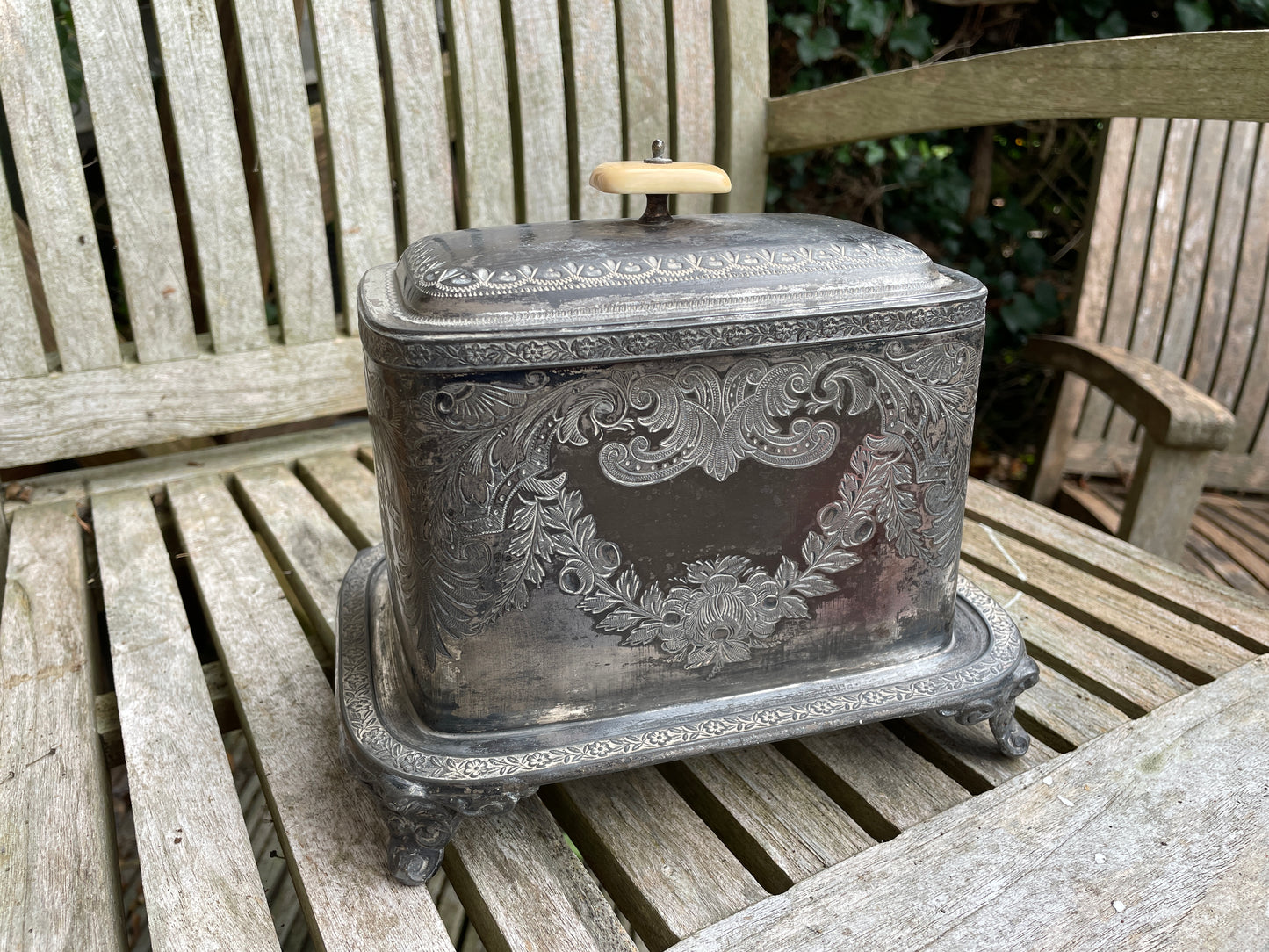 Antique Victorian silver plated tea caddy by John Round and son 1886 Sheffield
