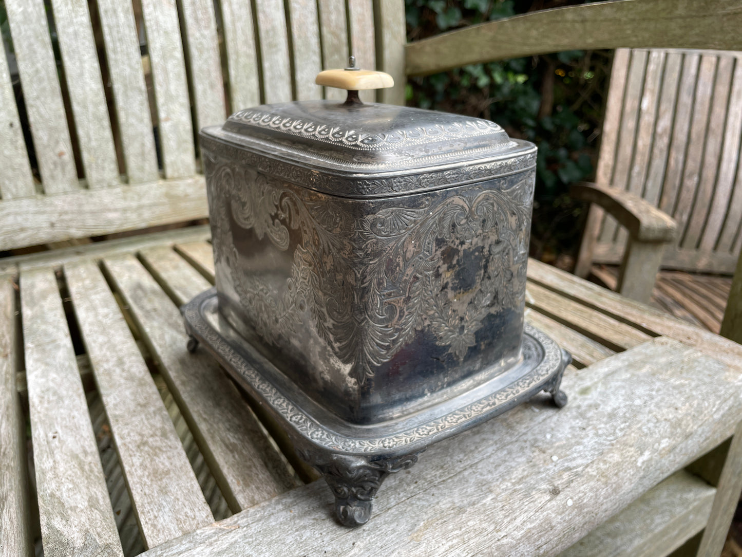 Antique Victorian silver plated tea caddy by John Round and son 1886 Sheffield