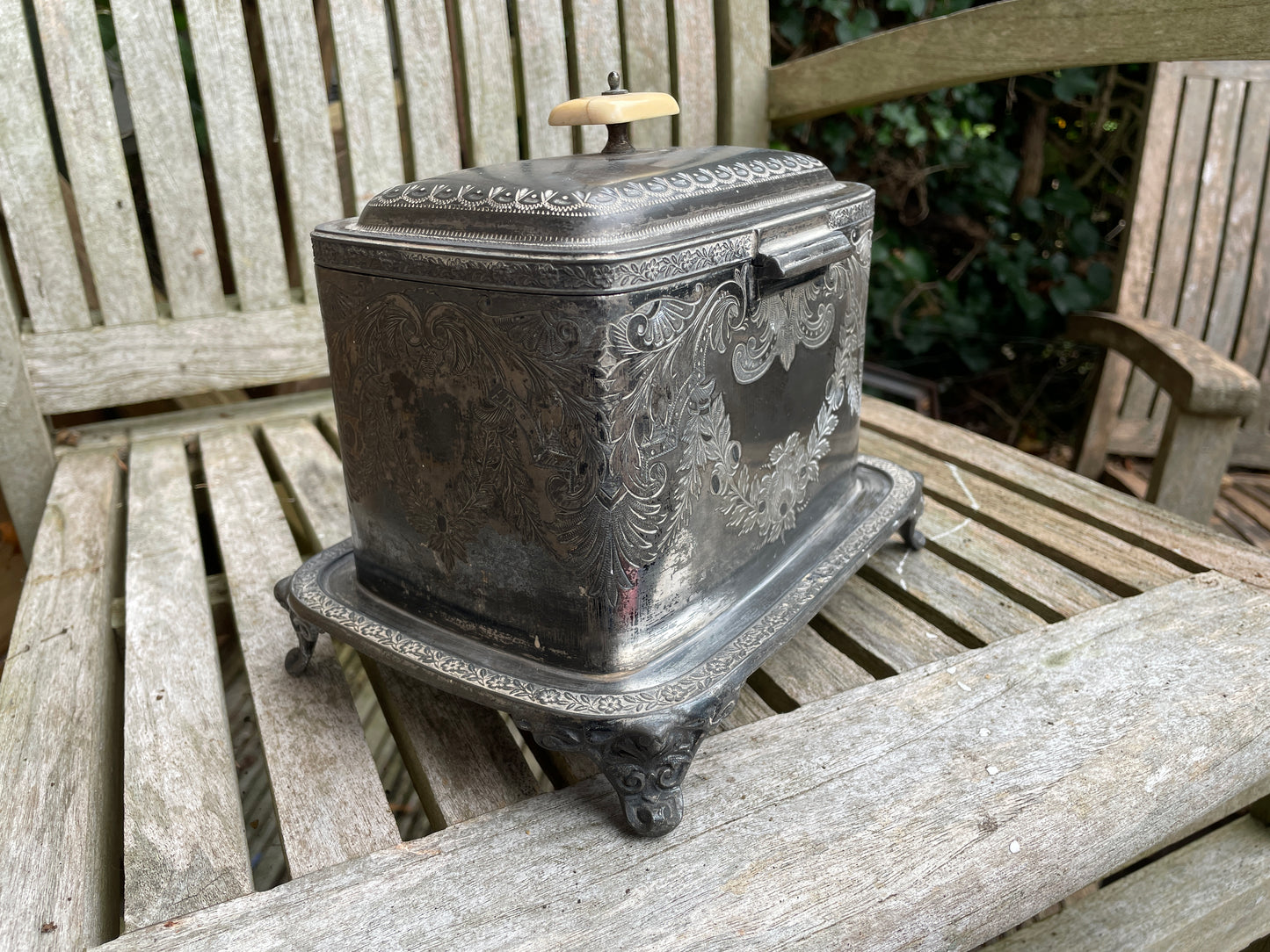 Antique Victorian silver plated tea caddy by John Round and son 1886 Sheffield