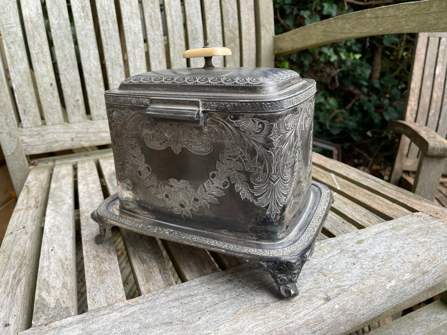 Antique Victorian silver plated tea caddy by John Round and son 1886 Sheffield