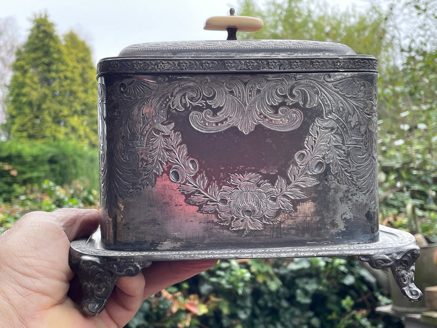 Antique Victorian silver plated tea caddy by John Round and son 1886 Sheffield