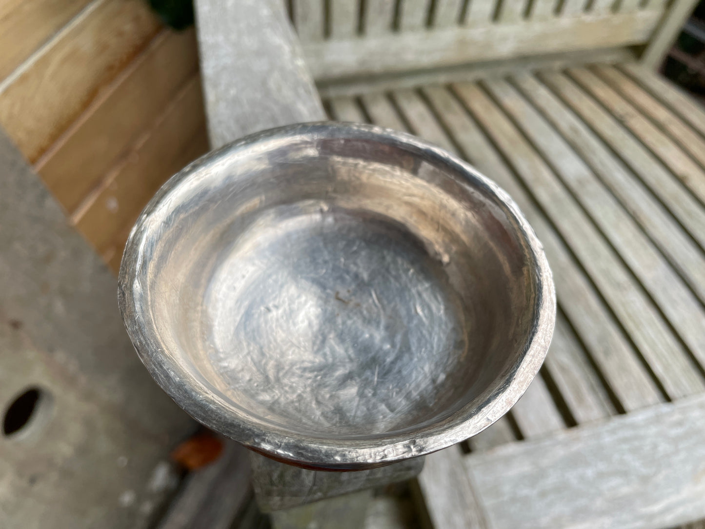 Antique silver and wooden Mongolian cast and hand decorated bowl