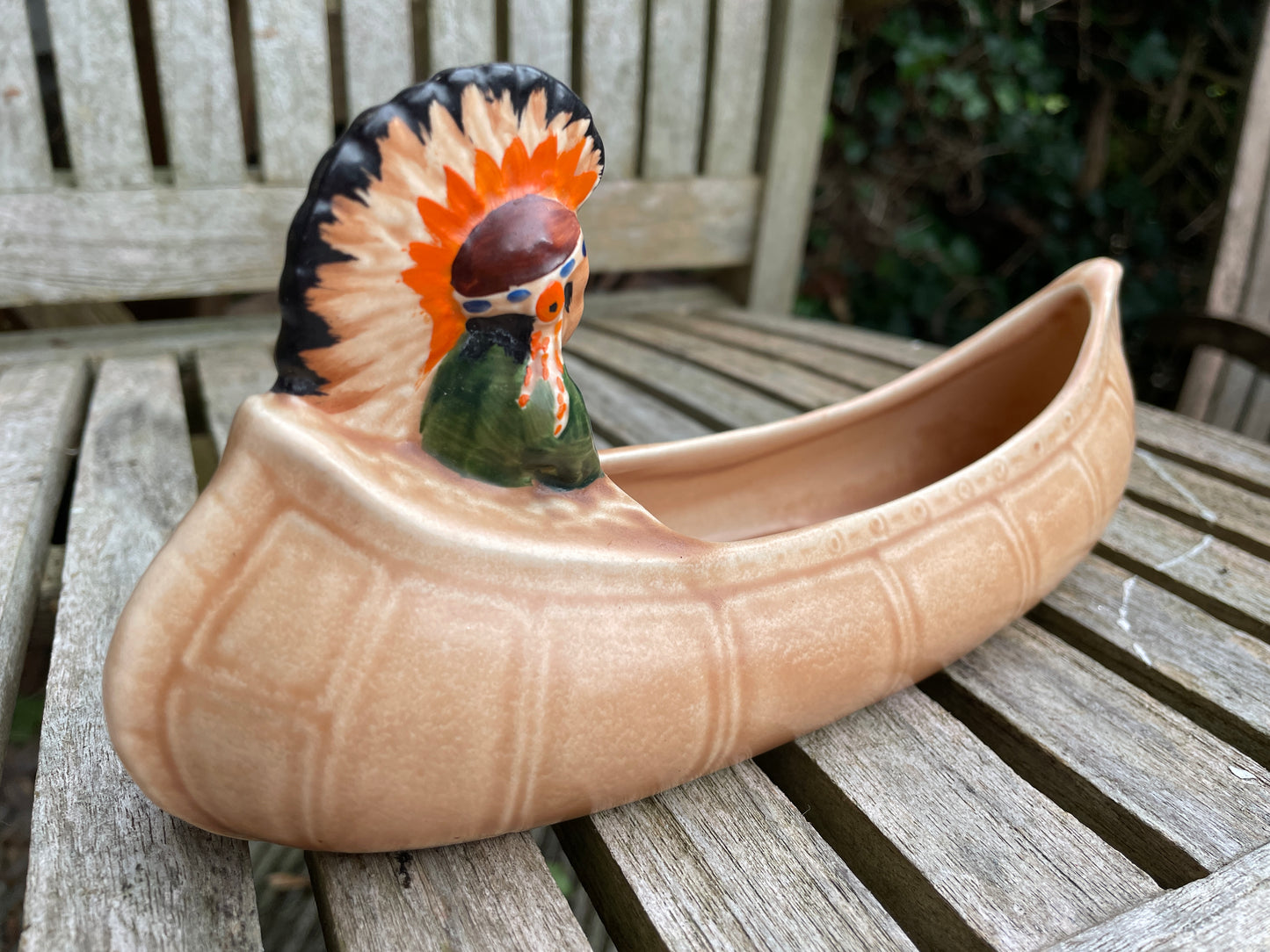 Burleigh Ware vintage 1930's native American Indian in a canoe