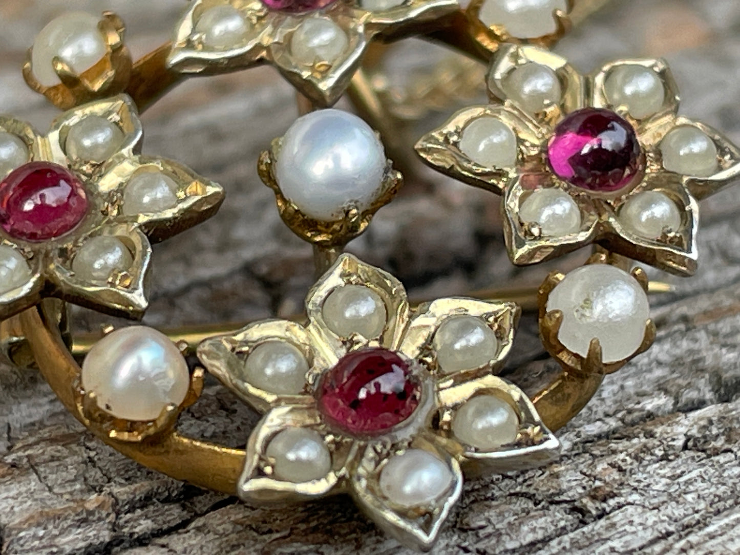 Vintage 925S Gilt Silver Pearl & Red Stone Brooch Pendant Necklace – MI Makers Mark, Scandinavian/Italian Silver Jewellery 15" Chain