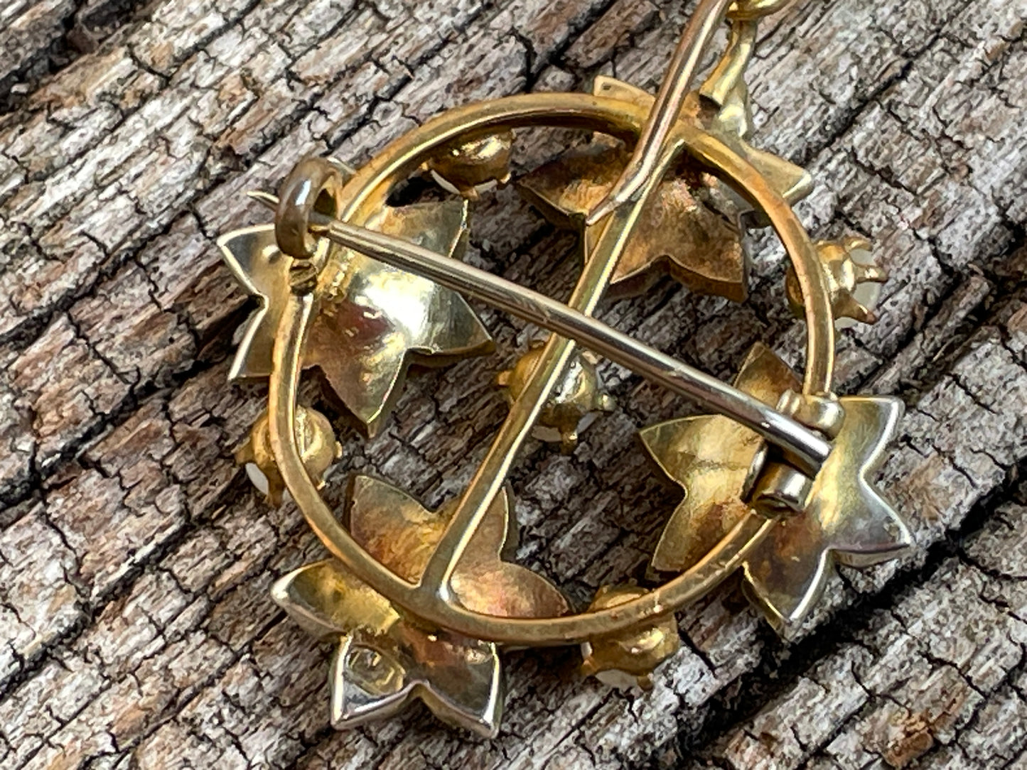 Vintage 925S Gilt Silver Pearl & Red Stone Brooch Pendant Necklace – MI Makers Mark, Scandinavian/Italian Silver Jewellery 15" Chain