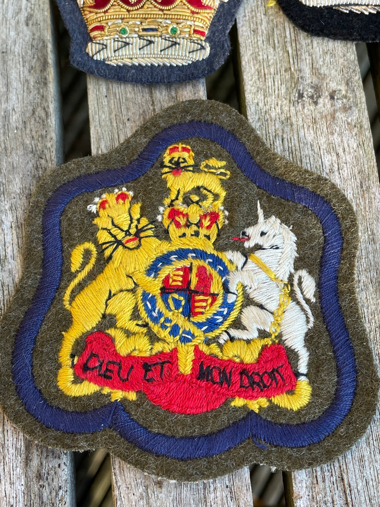 Five vintage British Army cloth officers patch badges