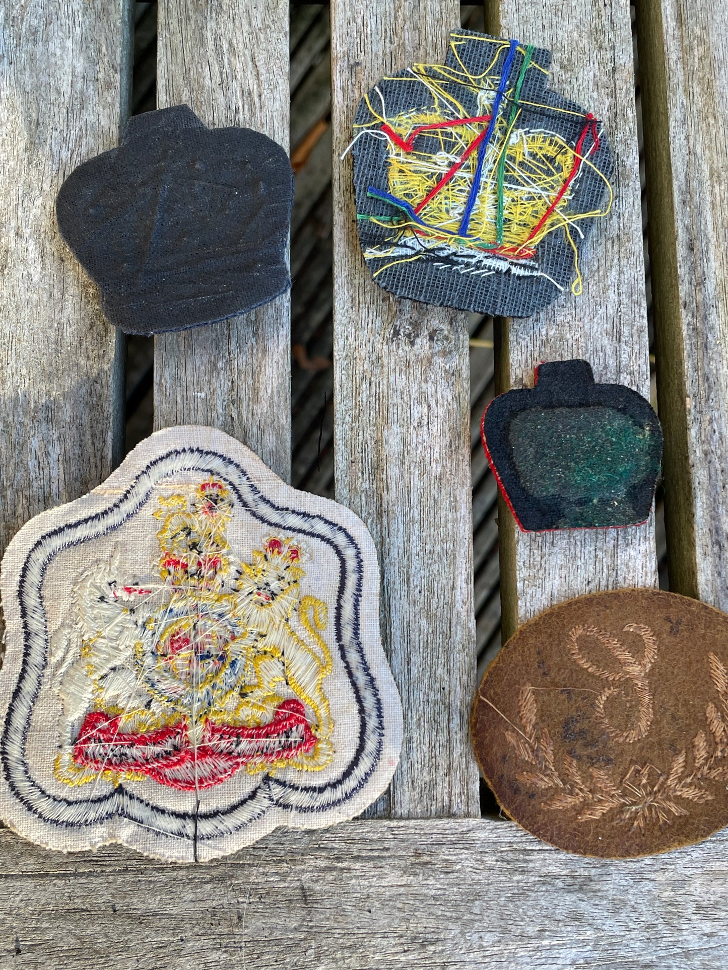 Five vintage British Army cloth officers patch badges