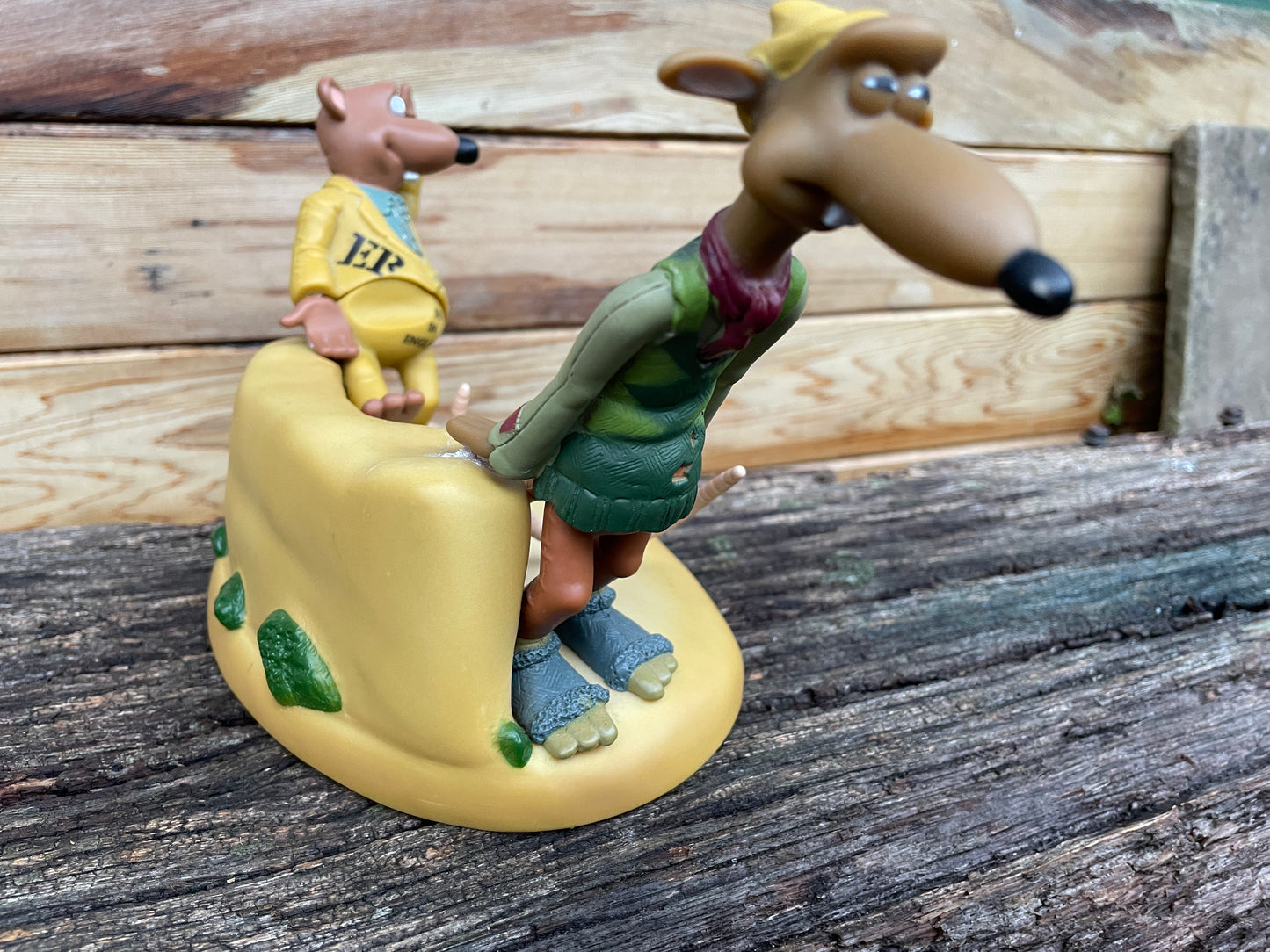 Figure of Nick and Fletcher from the Chicken Run film 1999 by Nick Park Aardman