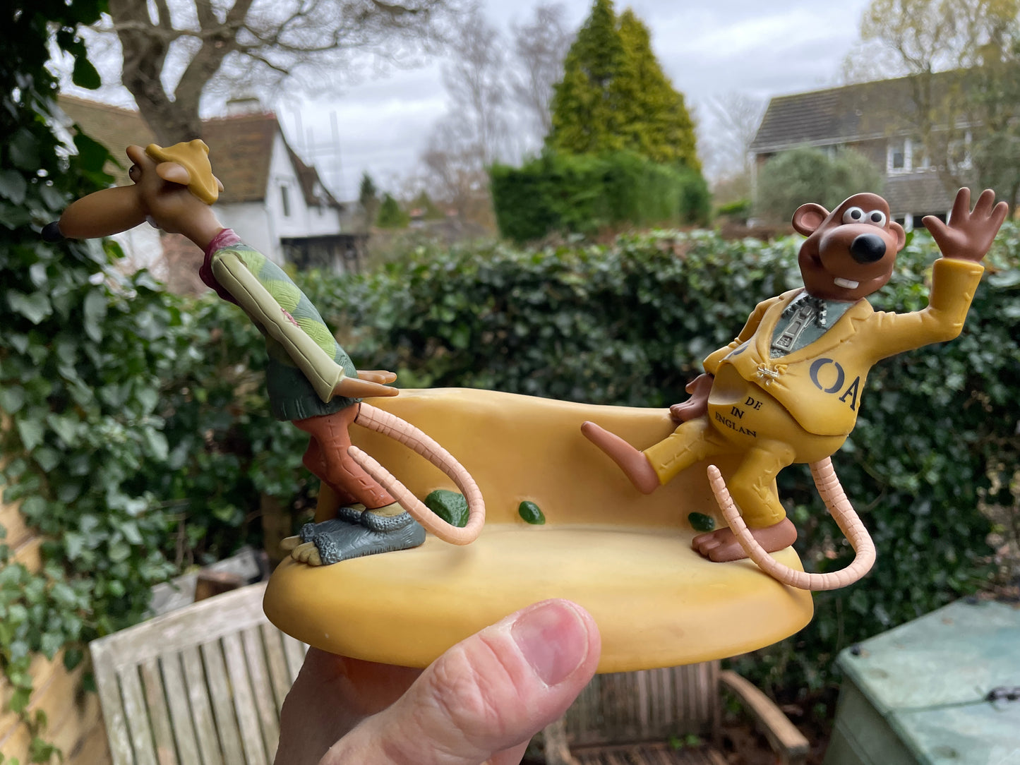 Figure of Nick and Fletcher from the Chicken Run film 1999 by Nick Park Aardman