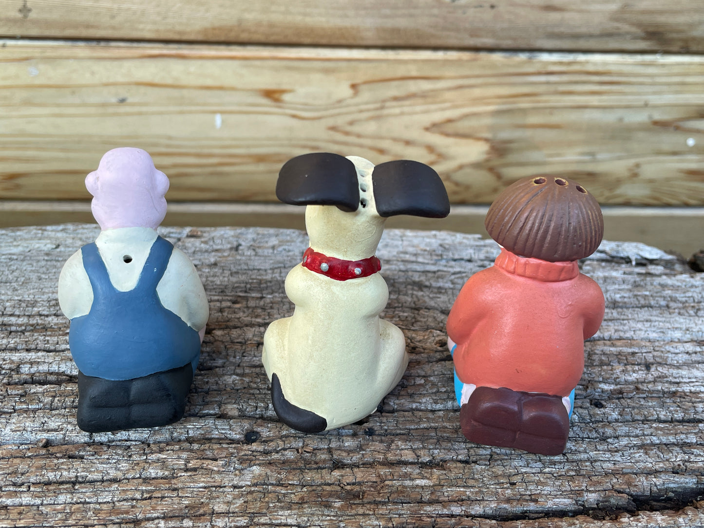 Three Vintage Typhoo Wallace and Gromit salt and pepper pots 6.5cm tall