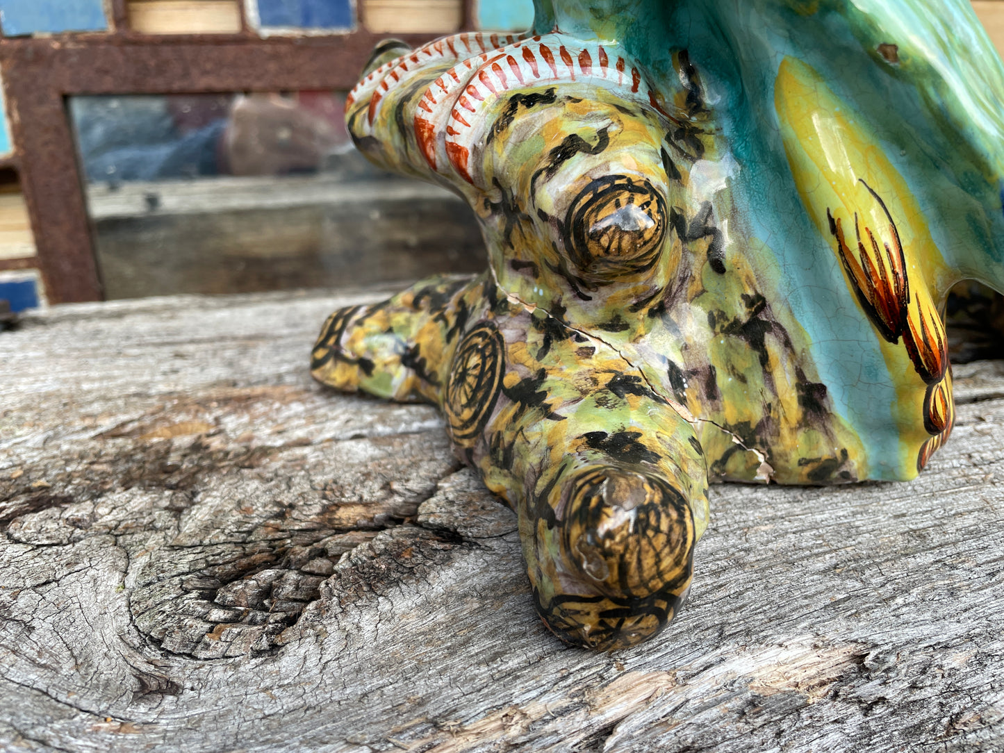 Pair of antique continental faience signed ceramic parakeets 26cm tall