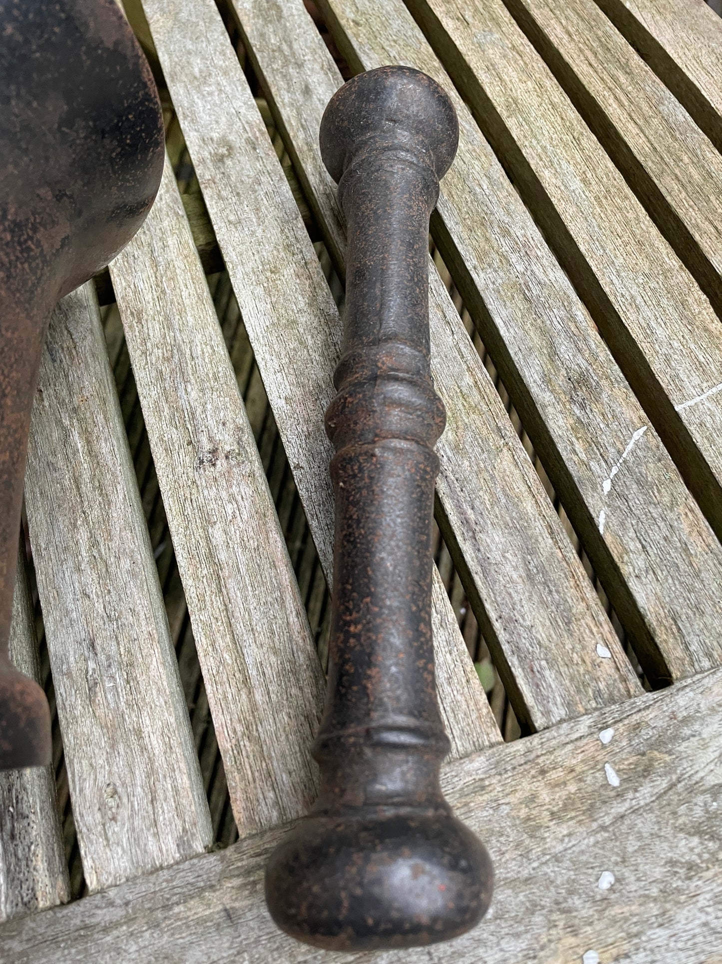 Antique Cast Iron Apothecary Mortar & Pestle (5.4kg) – Victorian Chemist Shop, Barnard Castle UK, 22cm Pestle, 16.5cm Bowl