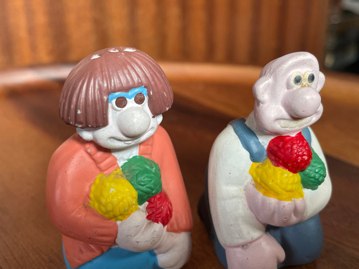 A Pair of Wallace and Gromit Salt and Pepper Pots - Wallace and Wendolene Ramsbottom 6.5cm Tall