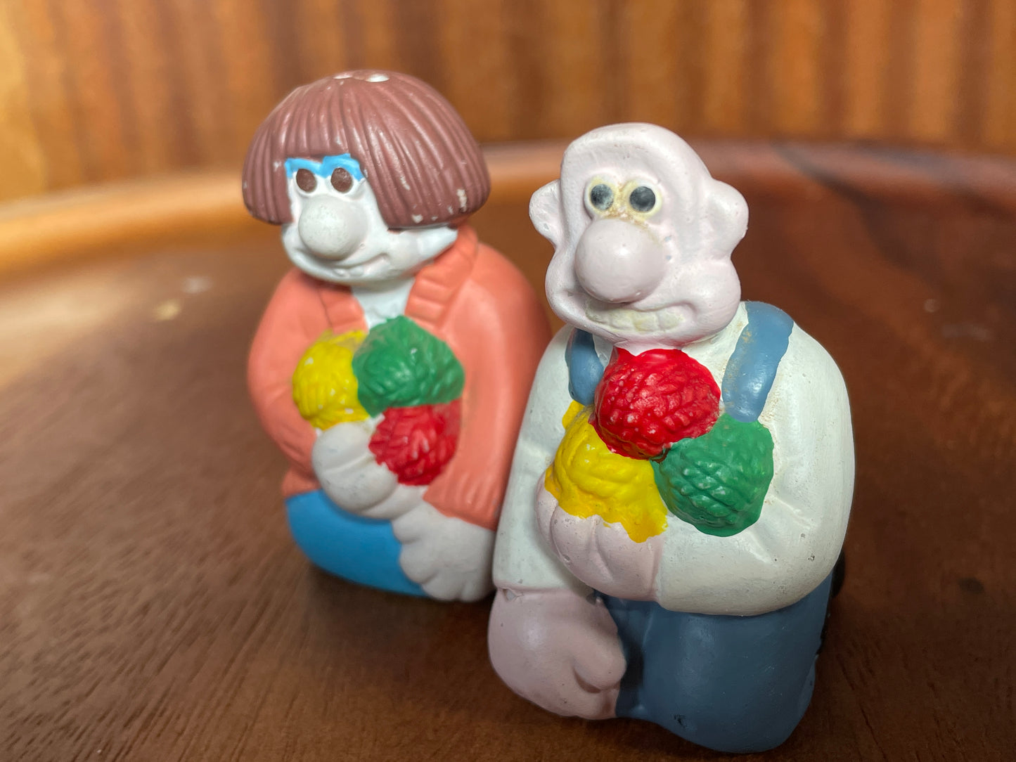 A Pair of Wallace and Gromit Salt and Pepper Pots - Wallace and Wendolene Ramsbottom 6.5cm Tall