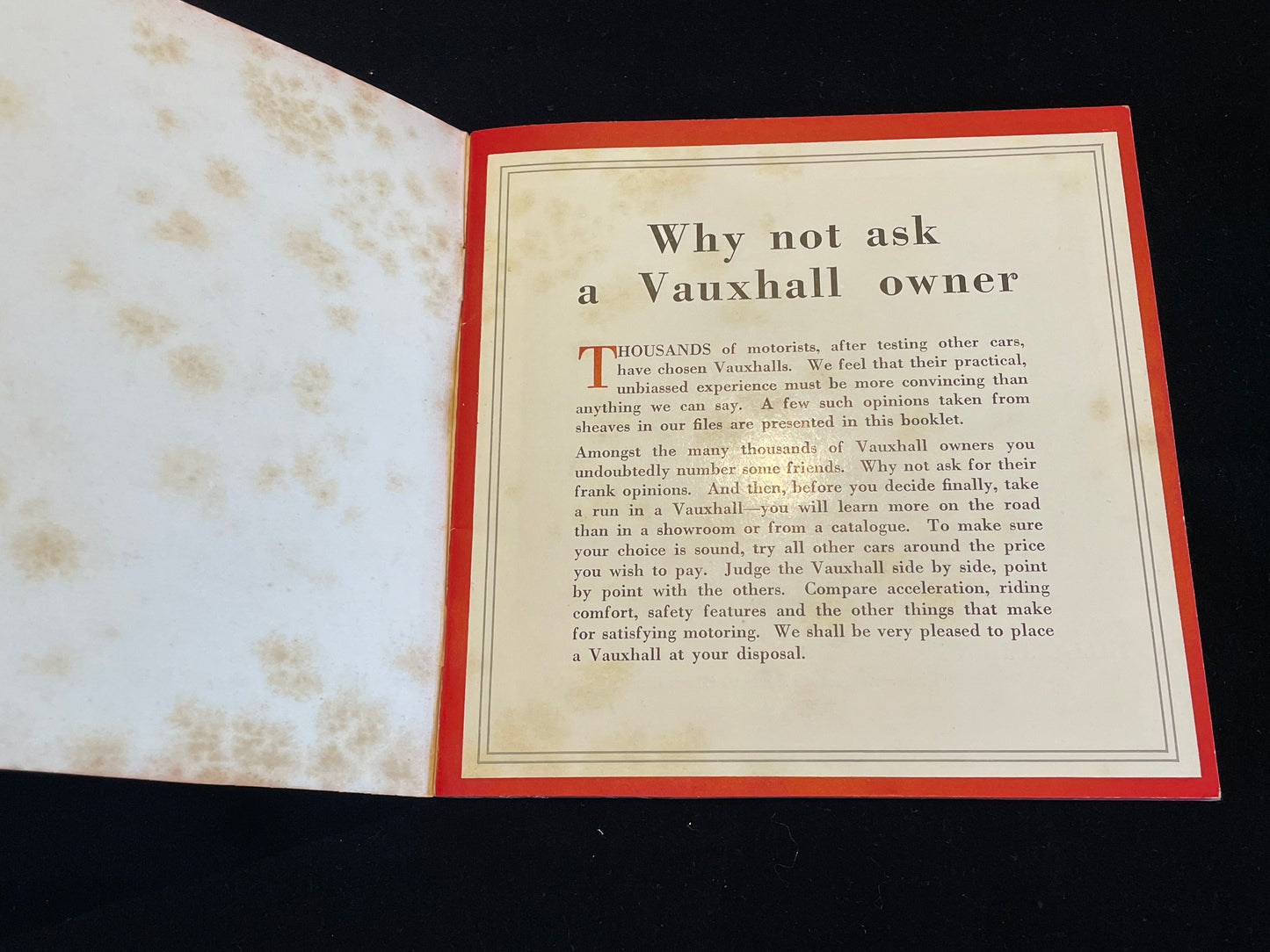 Vauxhall car sales brochure from 1930's