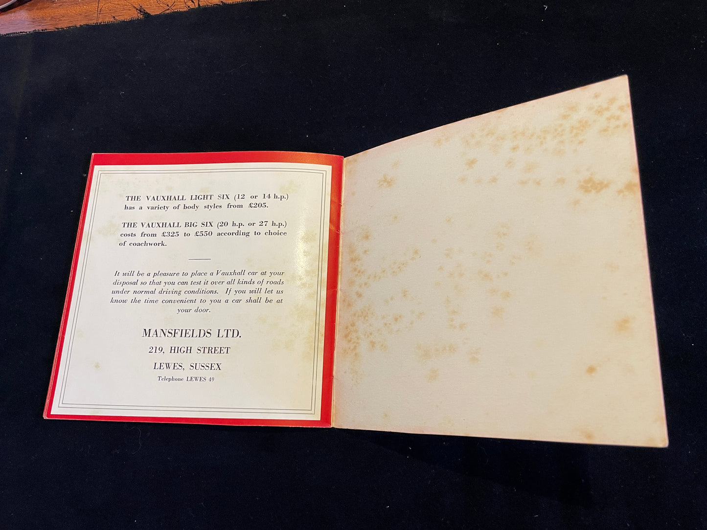 Vauxhall car sales brochure from 1930's