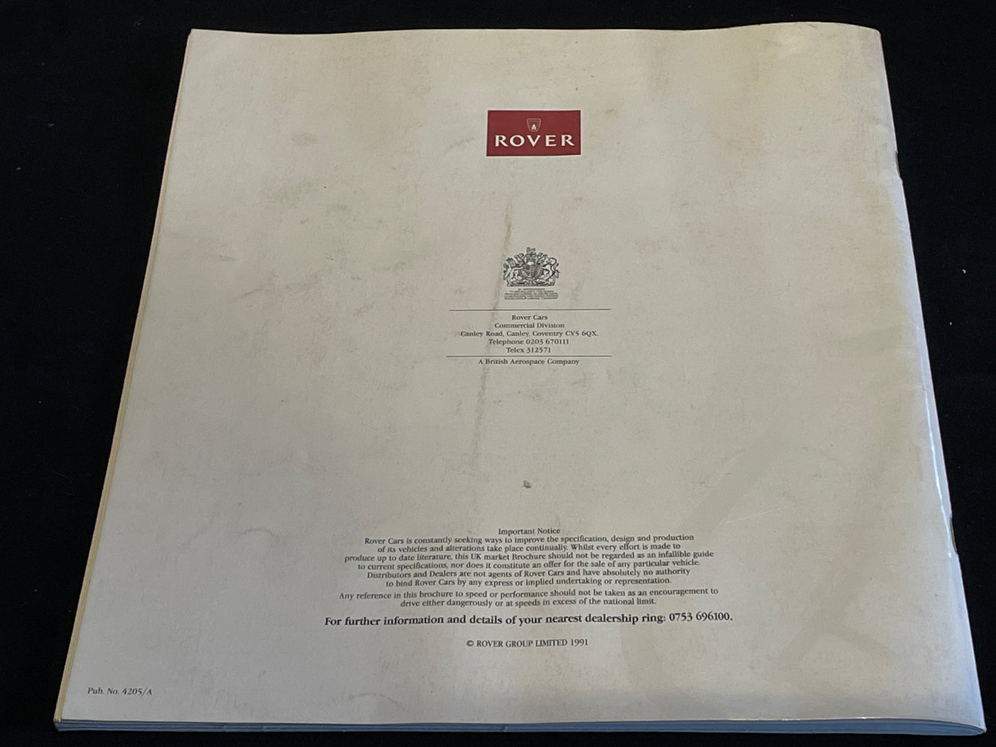 Original vintage Rover cars sales brochure featuring Mini, Rover 800, 400, 200 Montego and Maestro 1990/91