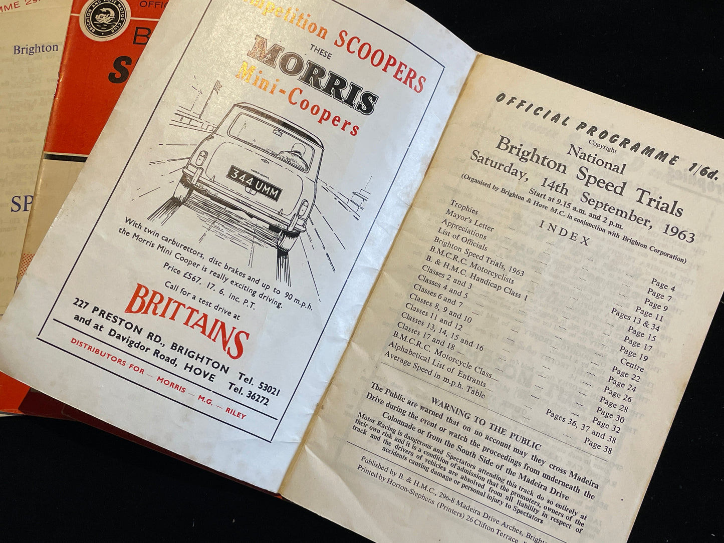 Five Brighton and Hove Motor Club National Speed trials programmes 60's and 70's