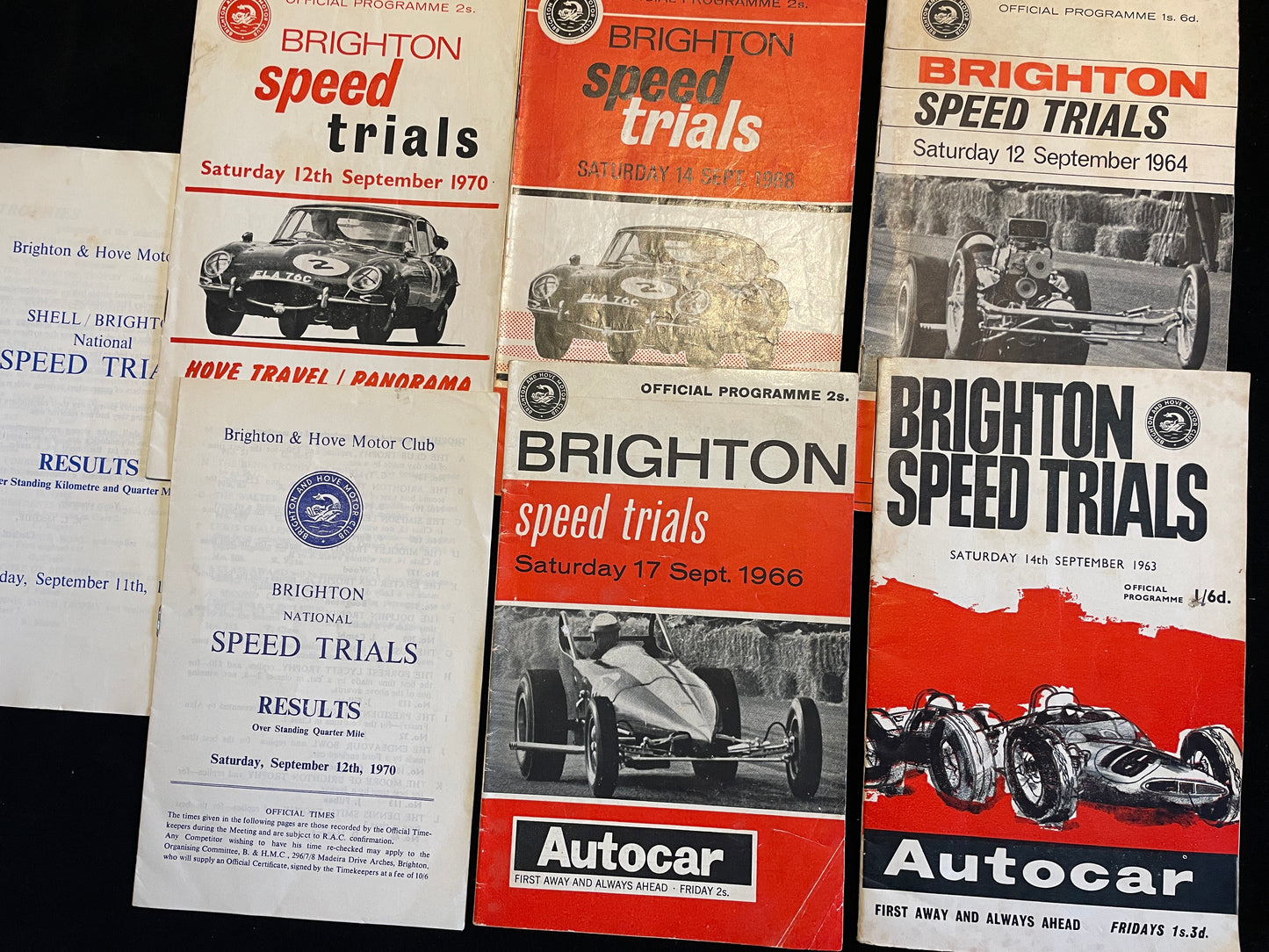 Five Brighton and Hove Motor Club National Speed trials programmes 60's and 70's