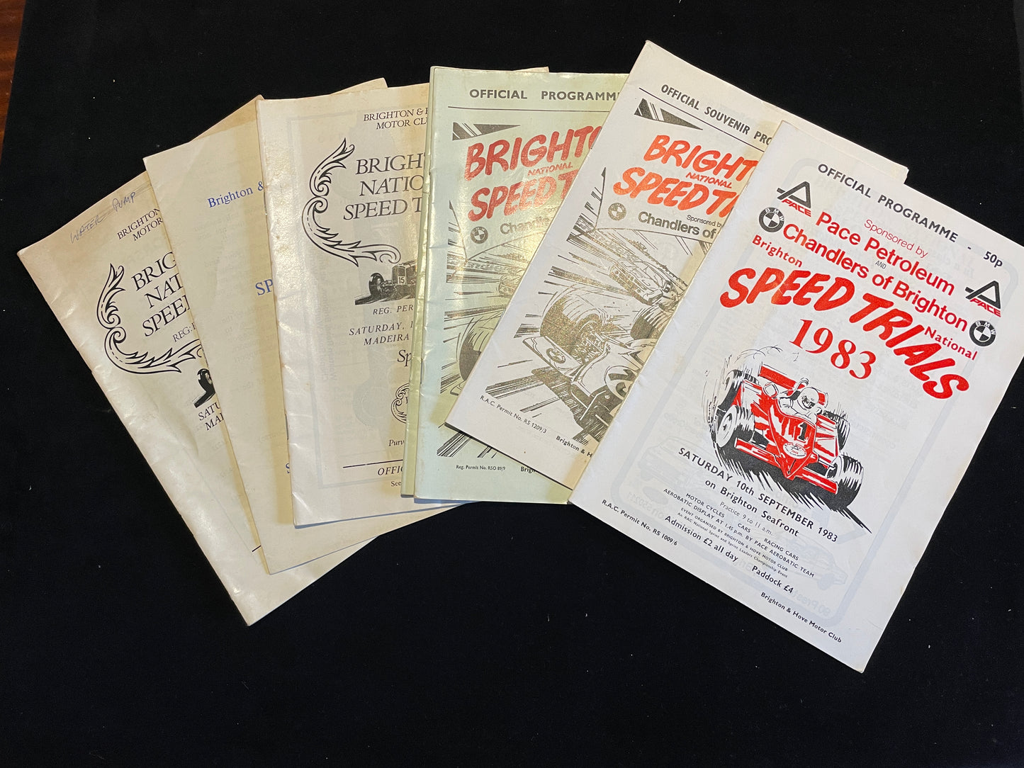 Eight Brighton and Hove Motor Club National Speed trials programmes 70's and 80's