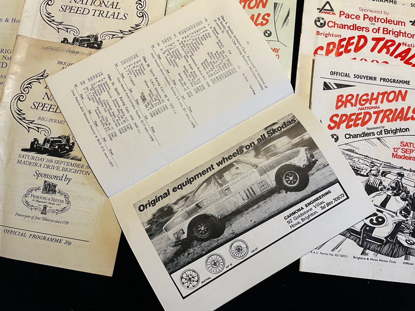 Eight Brighton and Hove Motor Club National Speed trials programmes 70's and 80's