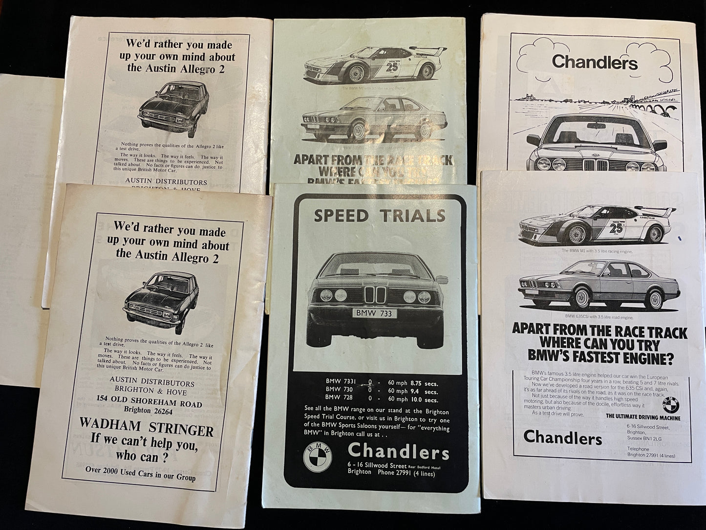 Eight Brighton and Hove Motor Club National Speed trials programmes 70's and 80's