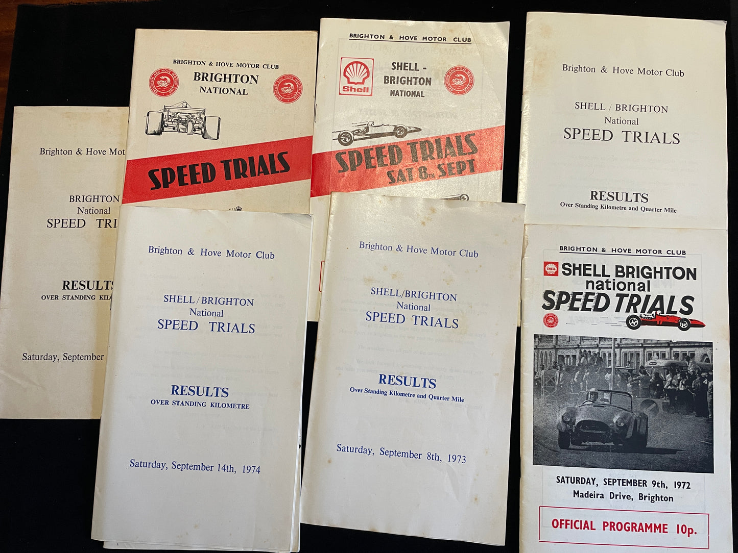 Official original Brighton and Hove Motor Club National Speed trials brochure and results 1972-75