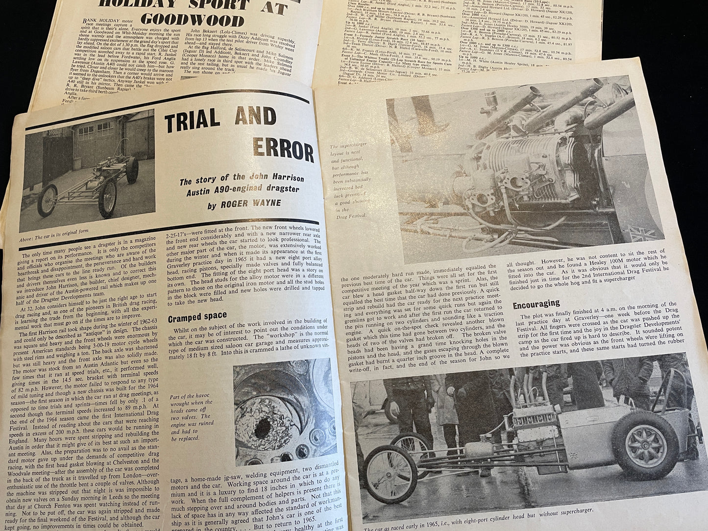 Two vintage automotive memorabilia magazines drag racing 1966 and B.A.R.C. gazette 1961