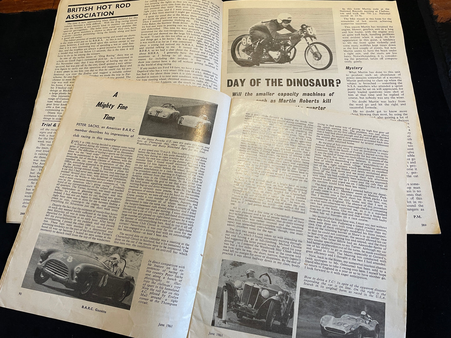 Two vintage automotive memorabilia magazines drag racing 1966 and B.A.R.C. gazette 1961
