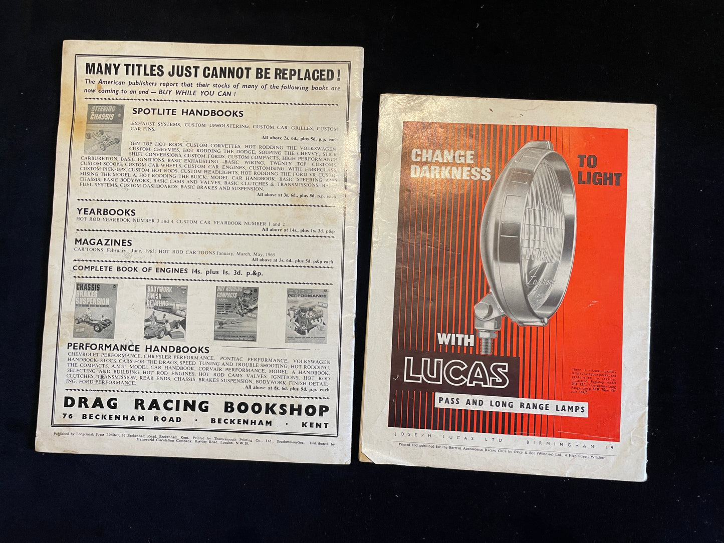Two vintage automotive memorabilia magazines drag racing 1966 and B.A.R.C. gazette 1961