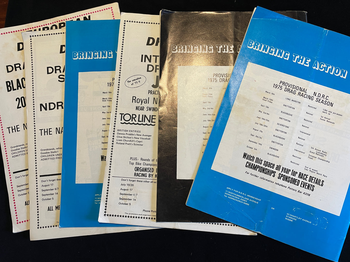 Six original vintage National Drag Racer magazines from 1975