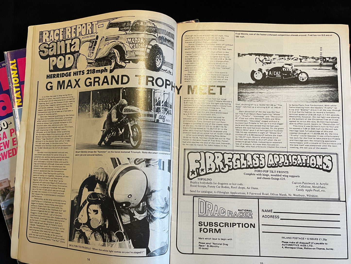 Eight original vintage National Drag Racer magazines from 1973