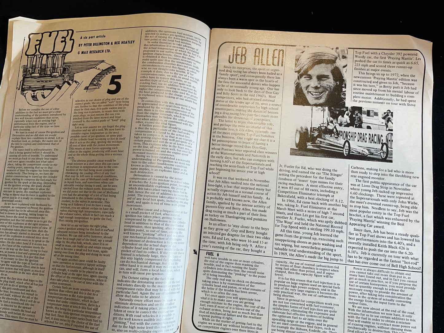 An original vintage National Drag Racer magazines from 1972 and two rare car stickers