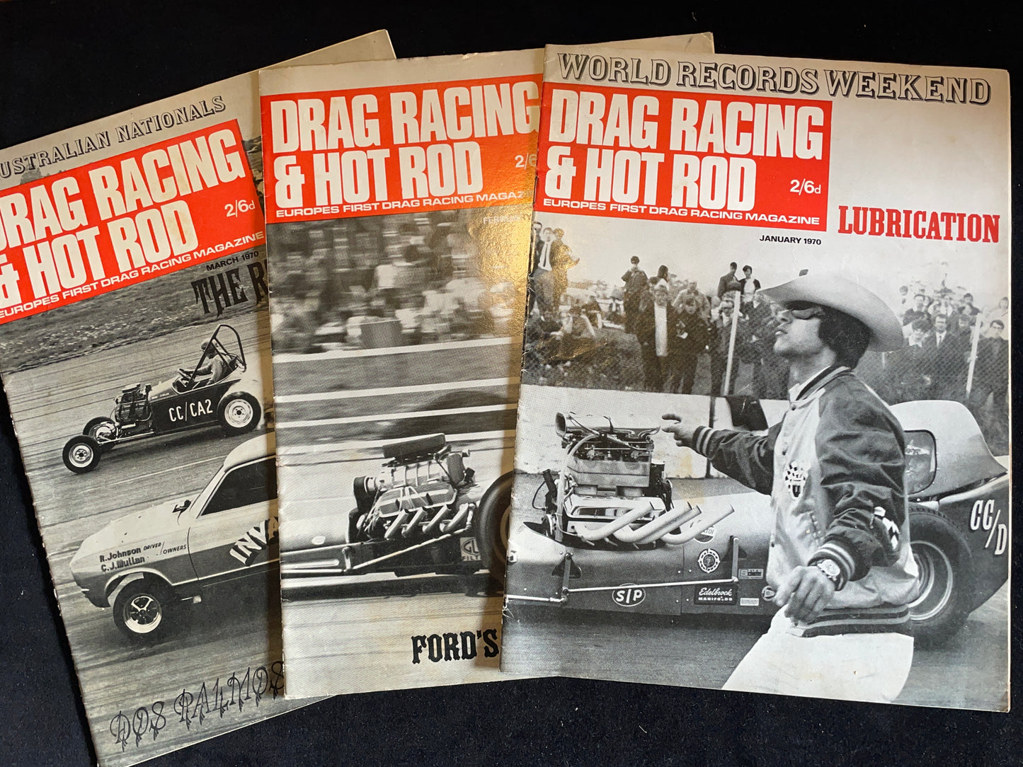 Three original vintage Drag Racing and Hot Rod magazines from 1970