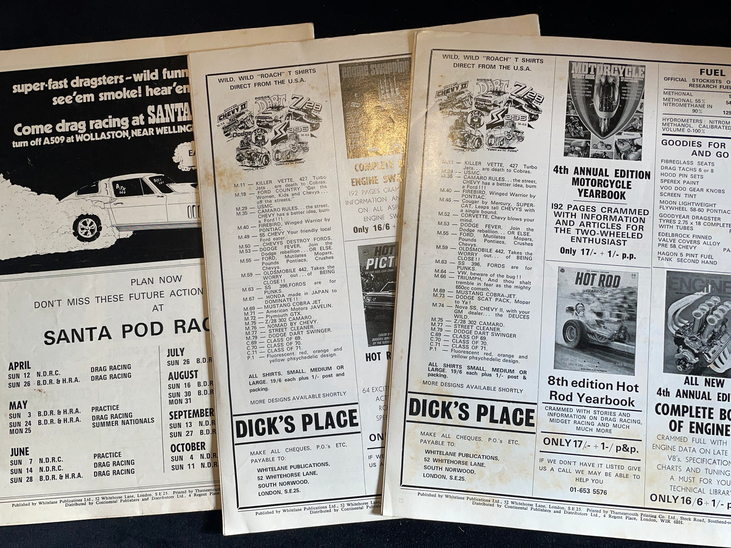 Three original vintage Drag Racing and Hot Rod magazines from 1970