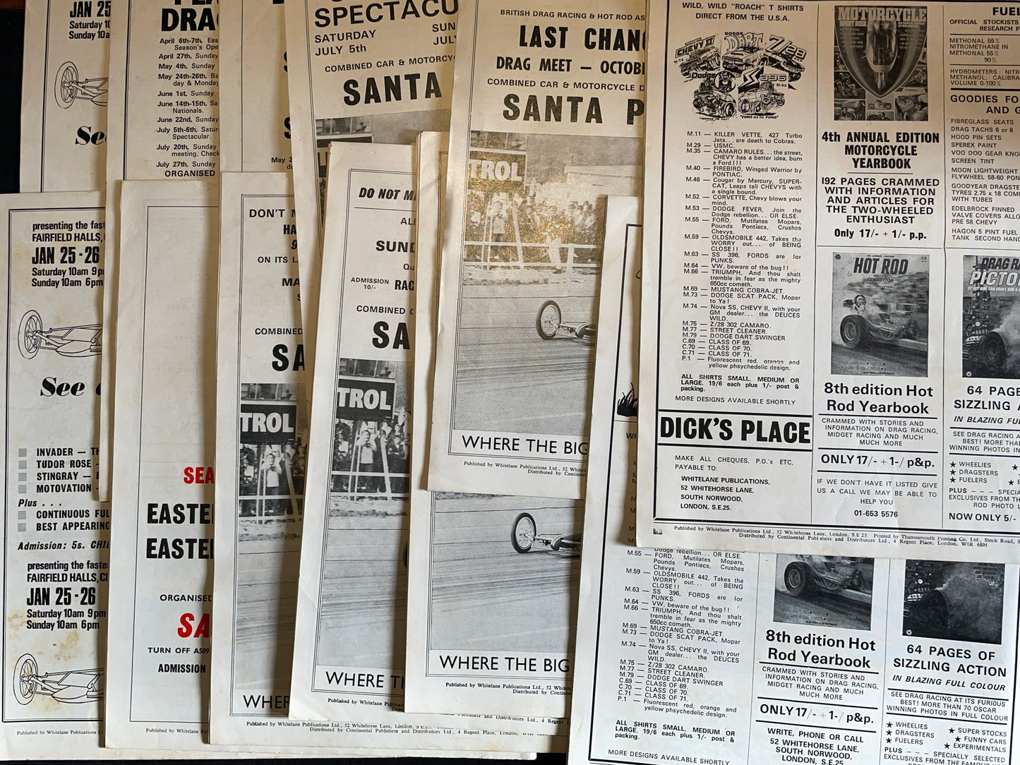 Twelve original vintage Drag Racing and Hot Rod magazines from 1969