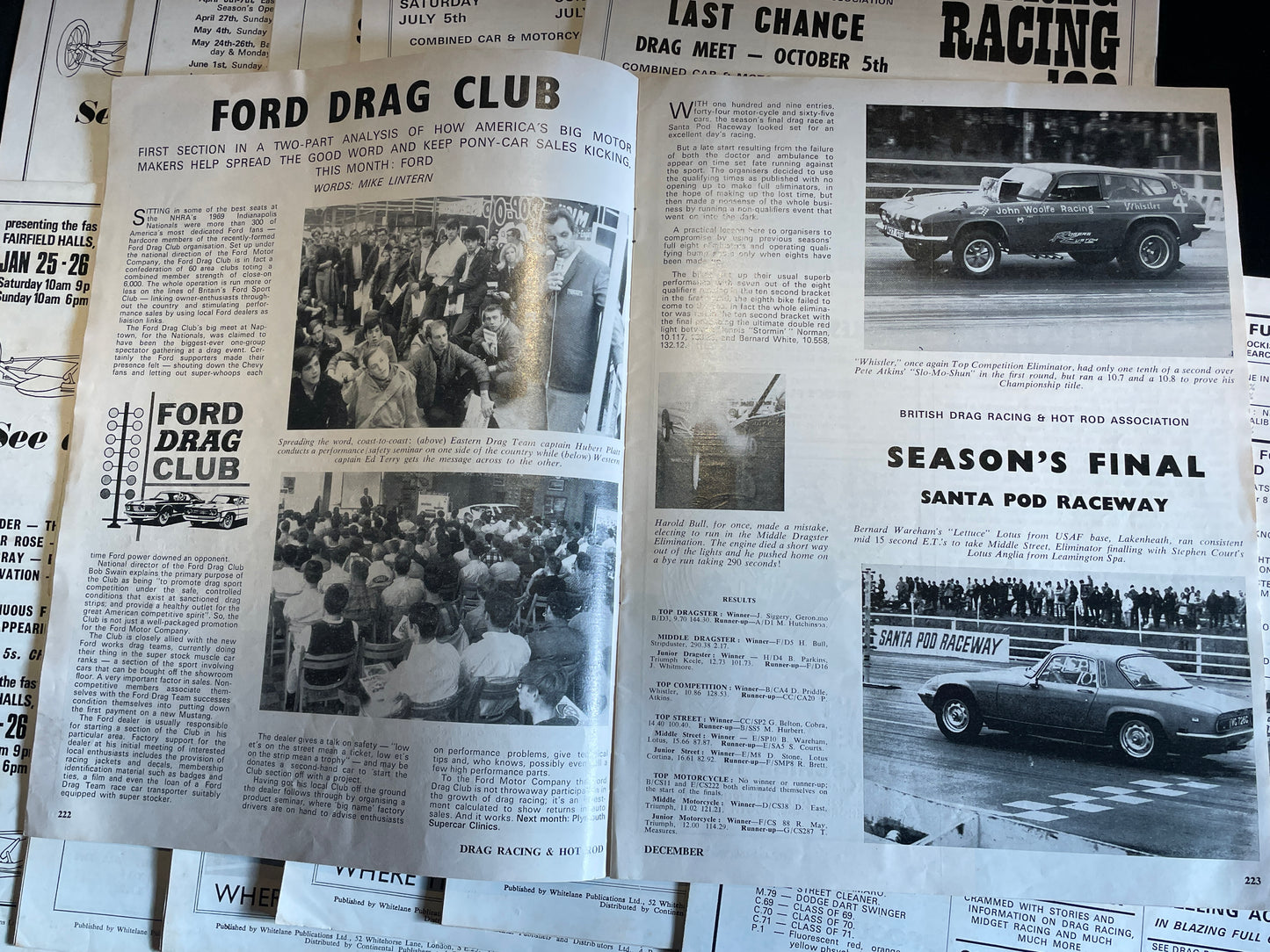 Twelve original vintage Drag Racing and Hot Rod magazines from 1969