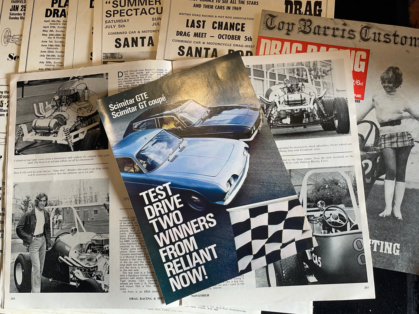Twelve original vintage Drag Racing and Hot Rod magazines from 1969