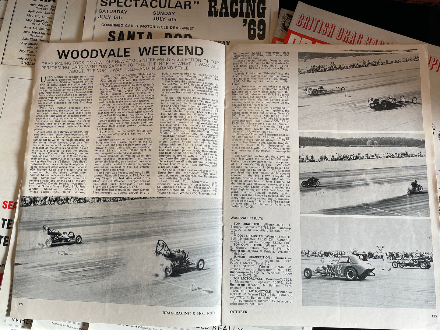 Twelve original vintage Drag Racing and Hot Rod magazines from 1969
