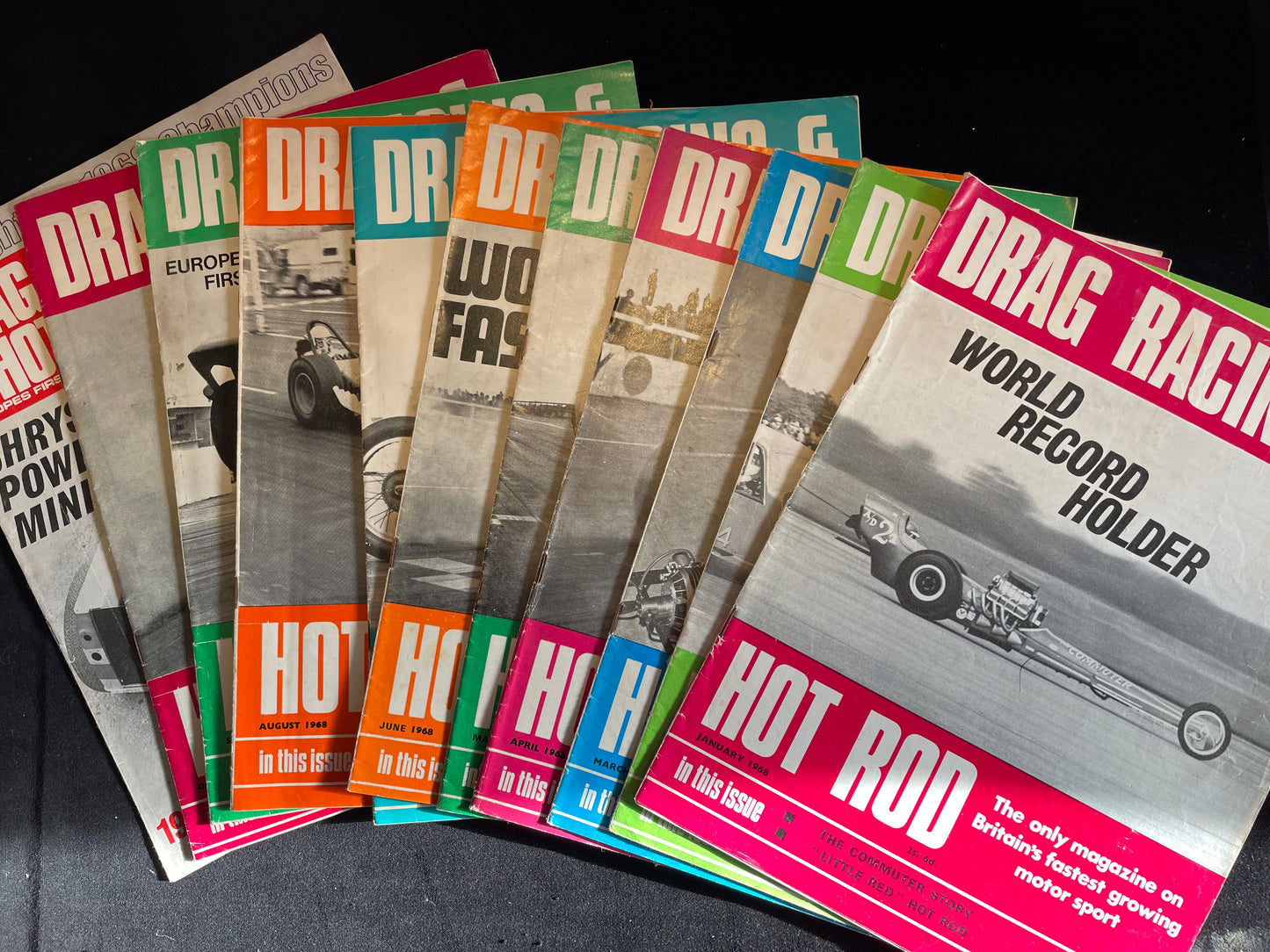 Eleven original vintage Drag Racing and Hot Rod magazines from 1968