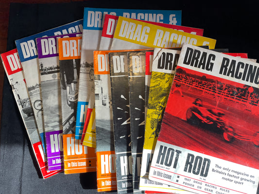 Twelve original vintage Drag Racing and Hot Rod magazines from 1967