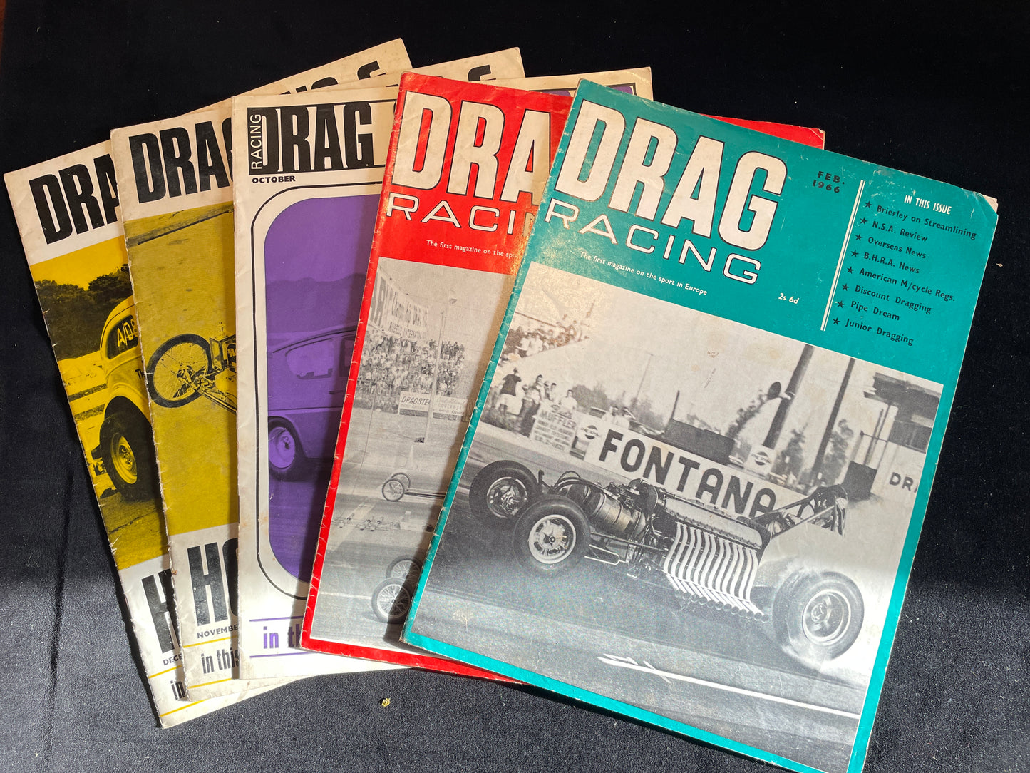 Five original vintage Drag Racing magazines from 1966