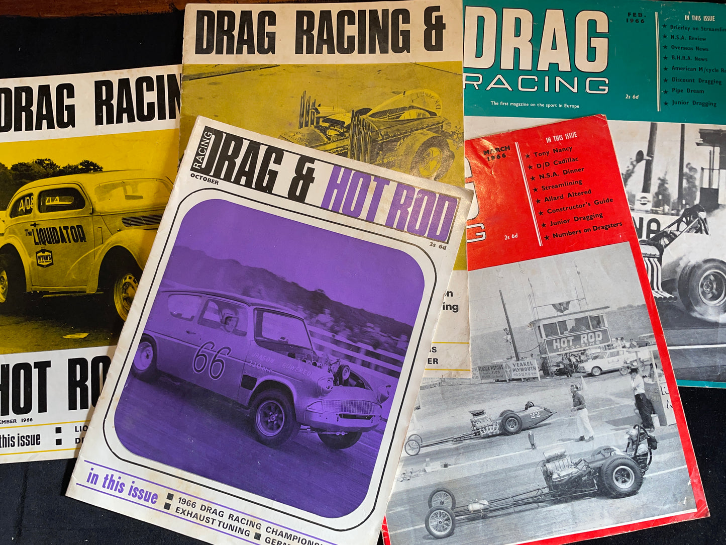 Five original vintage Drag Racing magazines from 1966