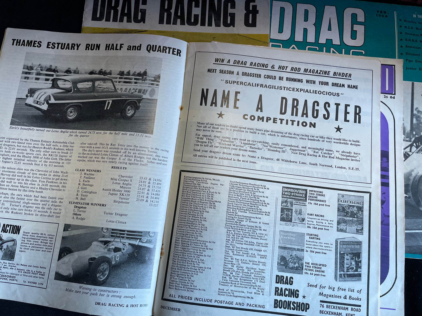 Five original vintage Drag Racing magazines from 1966