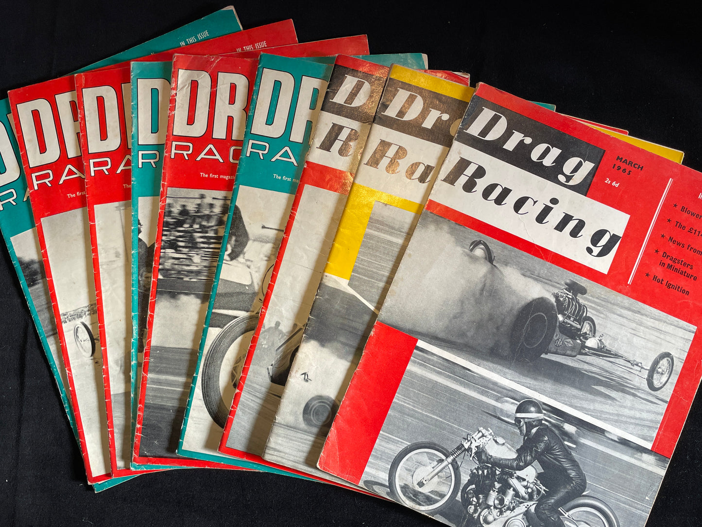 Nine original vintage Drag Racing magazines from 1965
