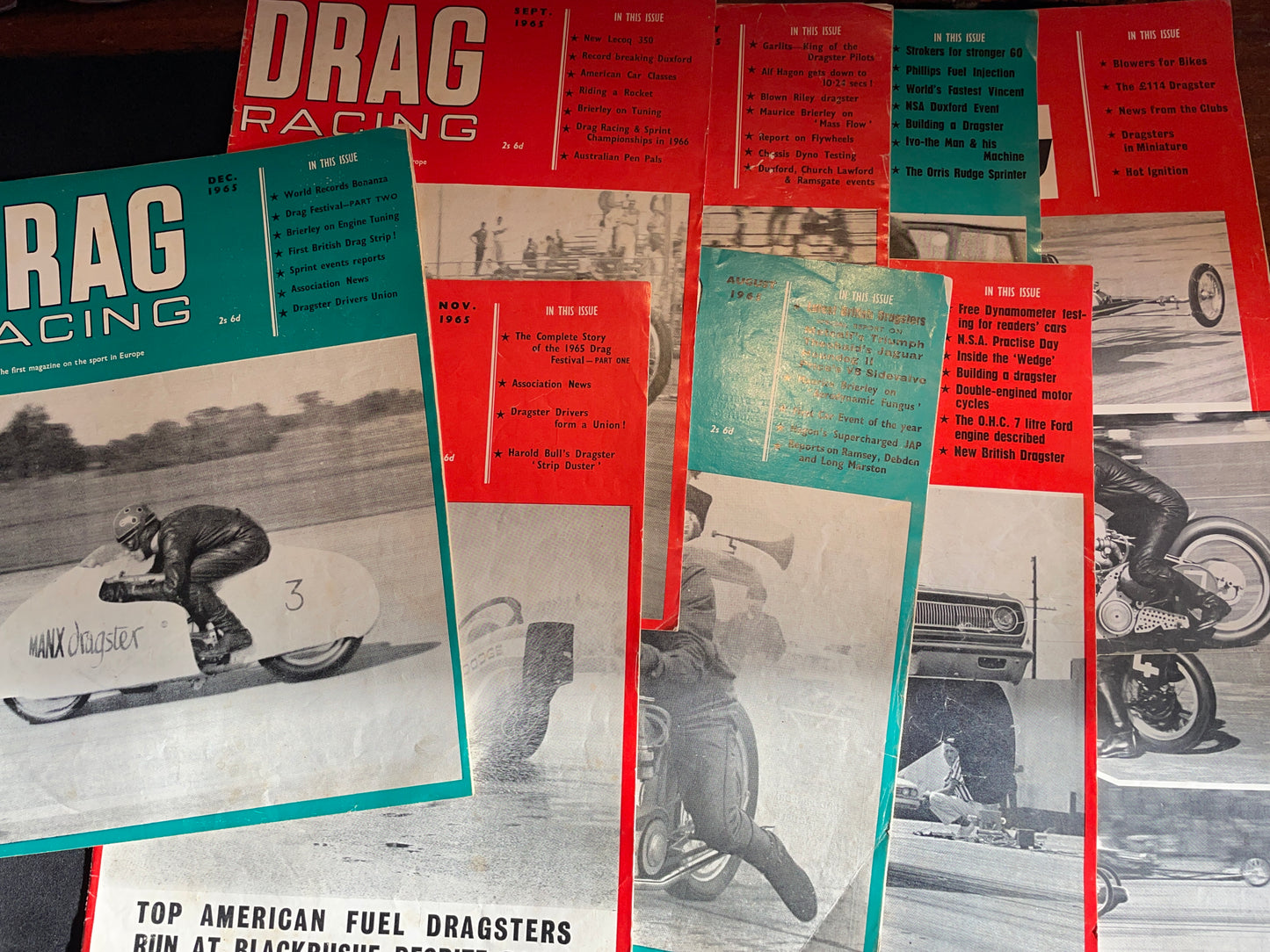 Nine original vintage Drag Racing magazines from 1965
